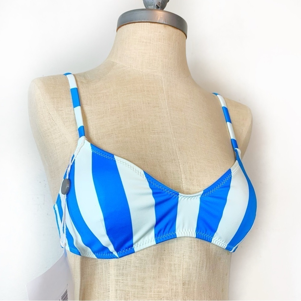 SOLID & STRIPED Vibrant Blue and White Bikini Top
